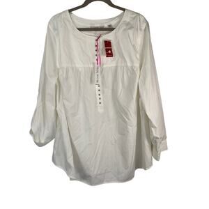 Avenue White Peasant Blouse Linen Cotton Long Sleeves Top